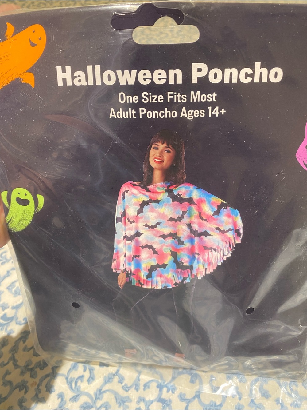 Adult Halloween Bat Tie Dye Poncho Costume One Size Fits Most New